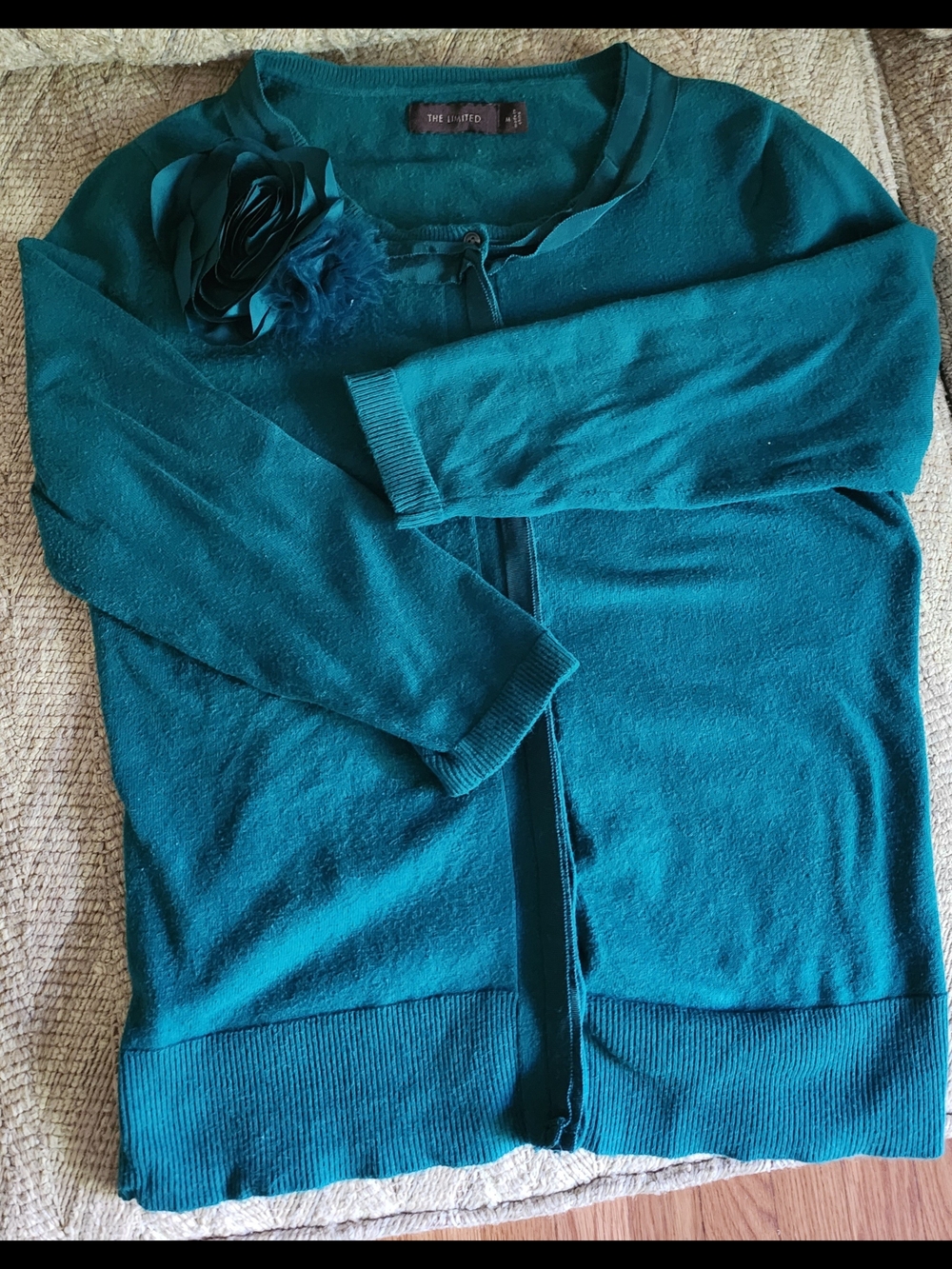 The Limited Teal Floral Appliqué Cardigan